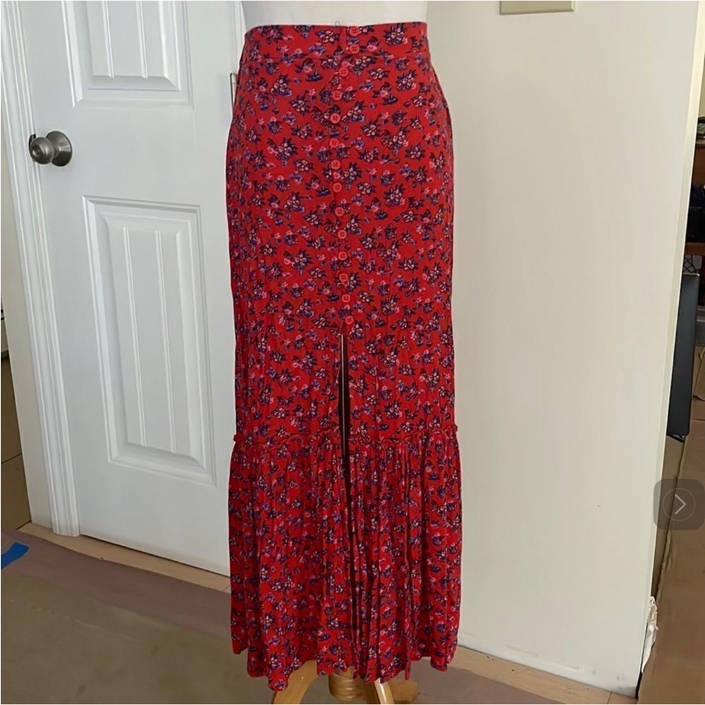 Band of Gypsies Red Floral Midi Skirt